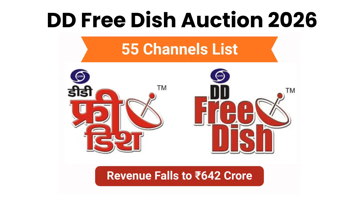 DD Free Dish Auction 2026 winner list showing 55 channels and revenue falls to ₹642 crore for FY 2026-27
