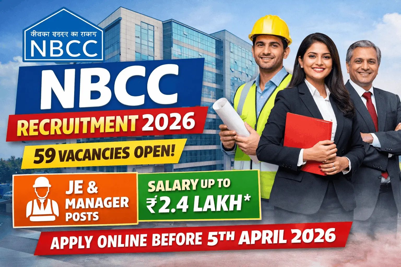 NBCC Recruitment 2026 notification for 59 Junior Engineer and Manager vacancies
