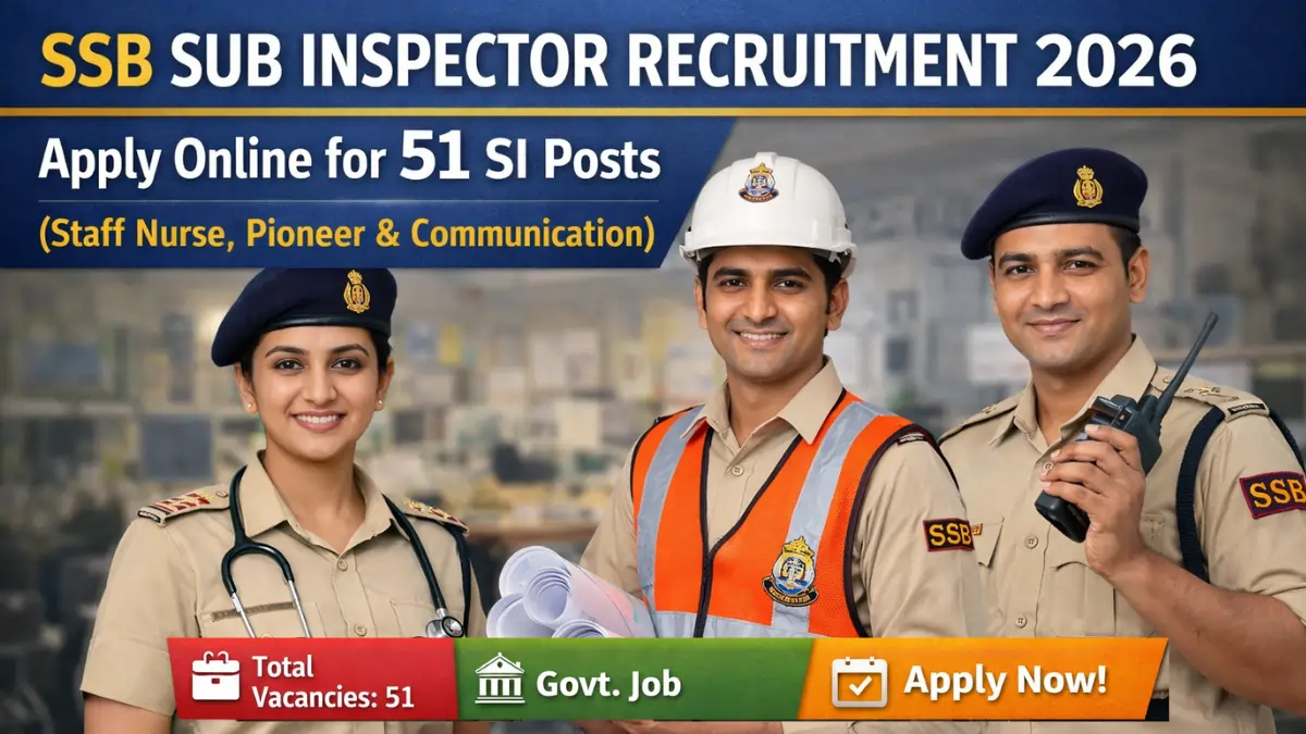 SSB Sub Inspector Recruitment 2026 notification for 51 SI posts including staff nurse pioneer and communication apply online