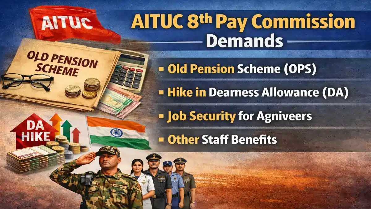 AITUC Demands on 8th Pay Commission 2026 including OPS restoration, DA hike, Agniveer job security and staff side proposals