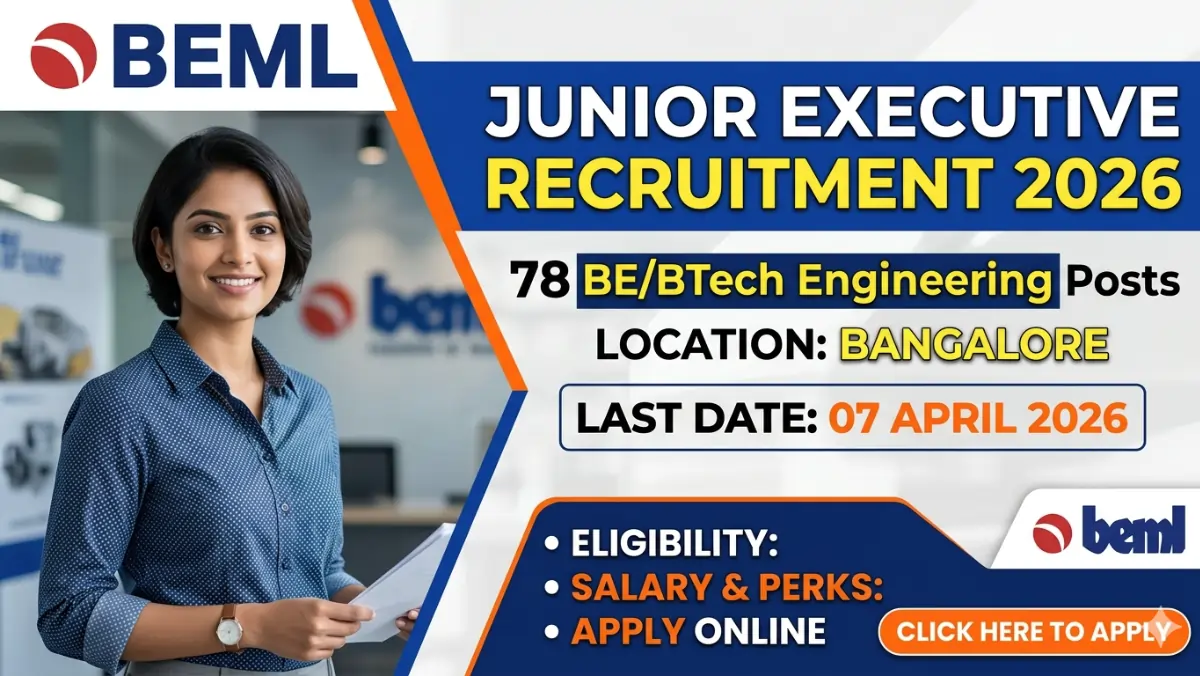 BEML Junior Executive Recruitment 2026 notification for 78 posts, apply online for engineering vacancies in BEML Limited