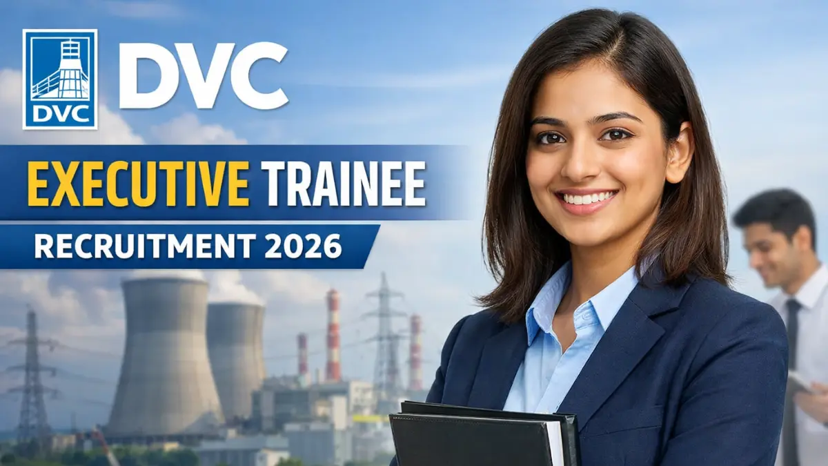 DVC Executive Trainee Recruitment 2026 notification with young professional engineer at power plant background