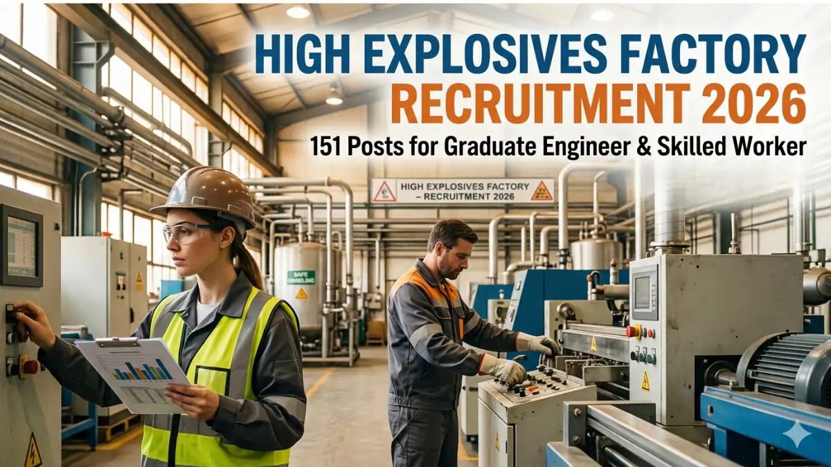 High Explosives Factory Recruitment 2026 notification for 151 posts including Graduate Engineer and Skilled Worker vacancies in defence sector