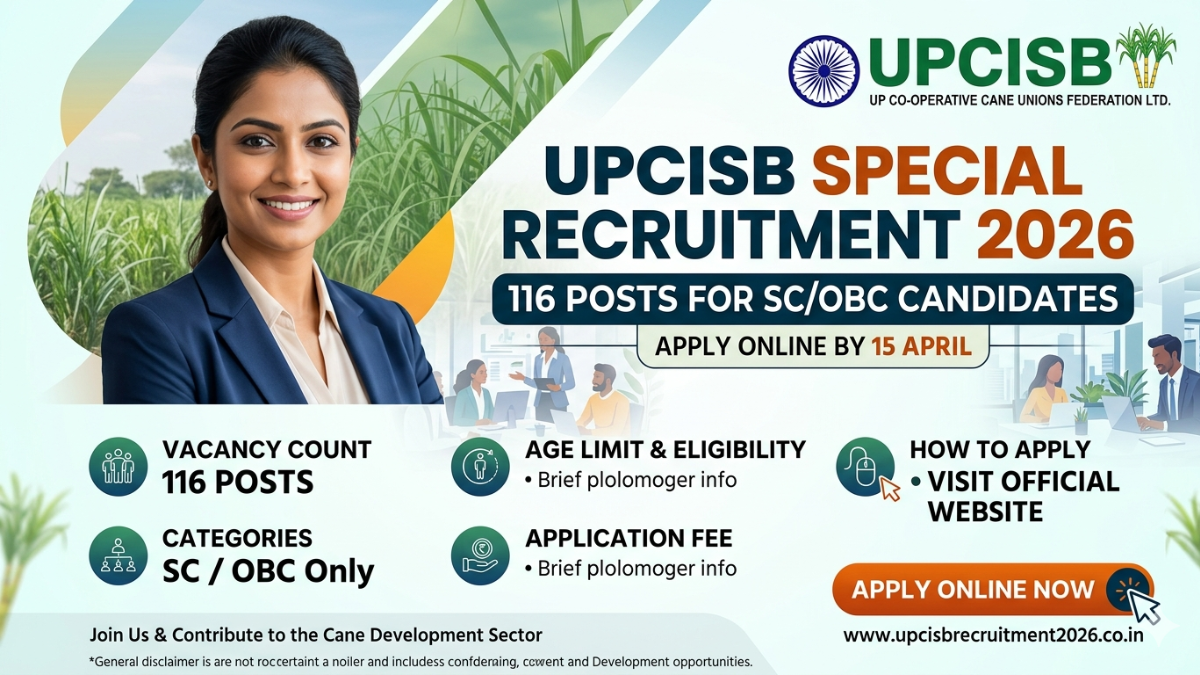 UPCISB Special Recruitment 2026 notification for 116 SC OBC posts apply online before 15 April