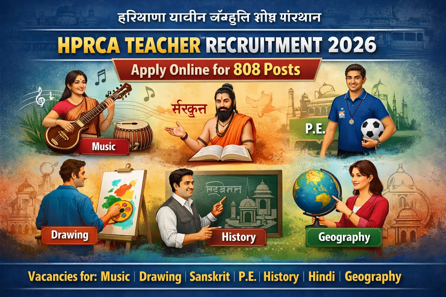 HPRCA Teacher Recruitment 2026 apply online for 808 posts including Music, Drawing, Sanskrit, PE, History, Hindi and Geography teachers