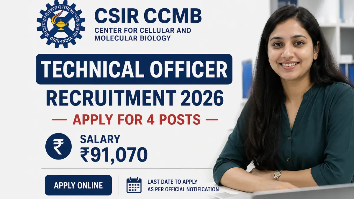CSIR CCMB Technical Officer Recruitment 2026 notification with 4 vacancies and ₹91,070 salary