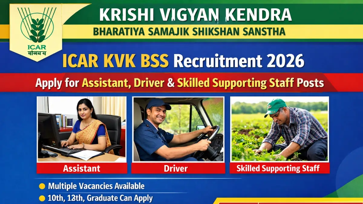 ICAR KVK BSS Recruitment 2026 notification for Assistant, Driver and Skilled Supporting Staff posts apply online
