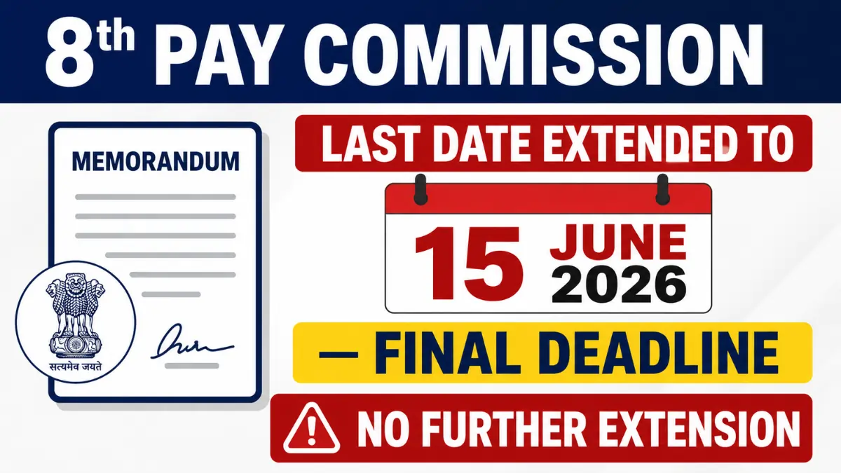 8th Pay Commission memorandum submission deadline extended to 15 June 2026 with no further extension announced.