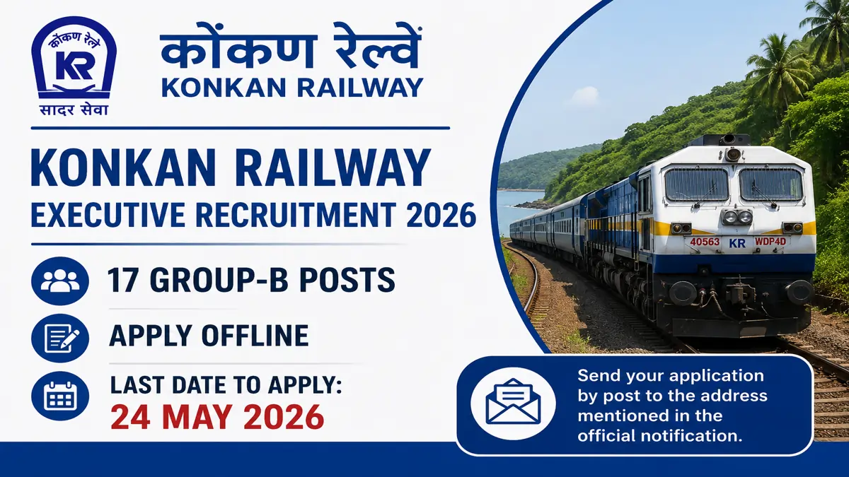 Konkan Railway Executive Recruitment 2026 notification for 17 Group-B posts with offline application last date 24 May 2026