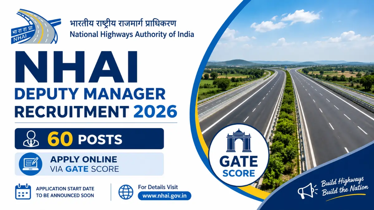 NHAI Deputy Manager Recruitment 2026 notification for 60 posts through GATE score