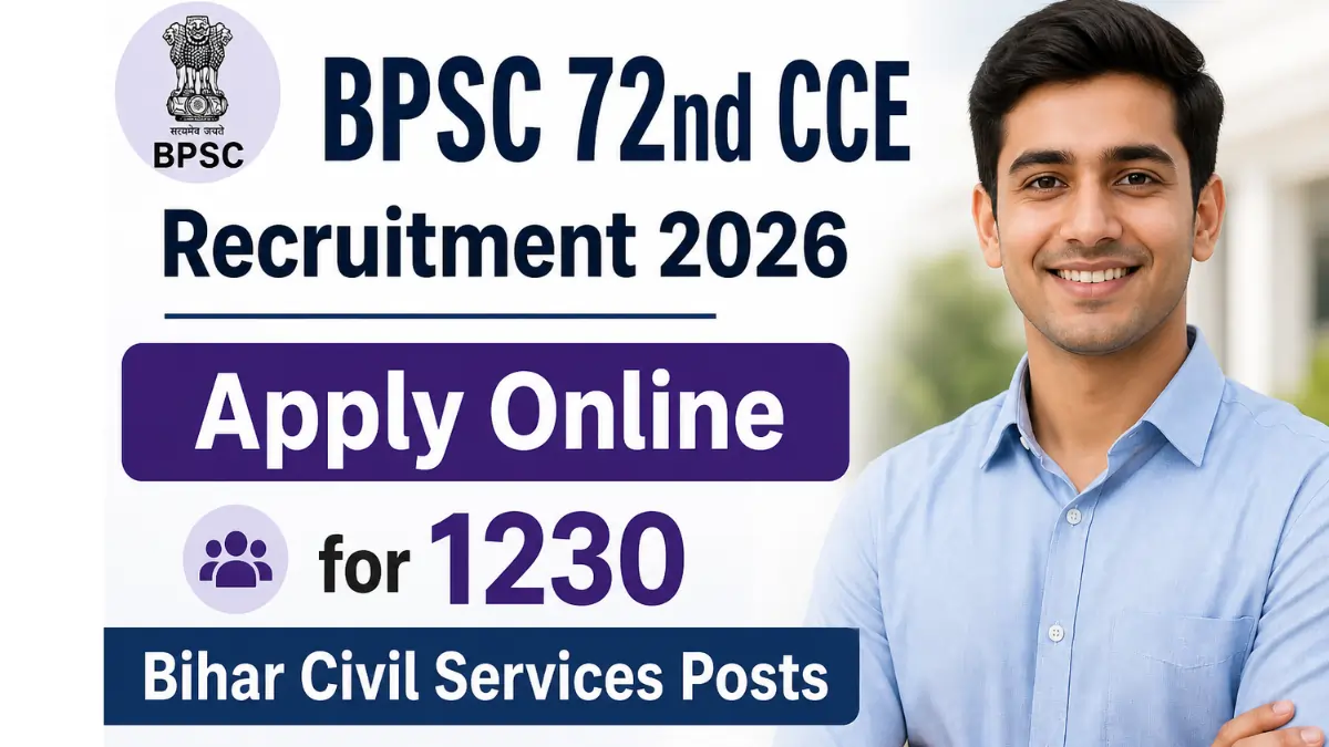 BPSC 72nd CCE Recruitment 2026 apply online for 1230 Bihar Civil Services posts with candidate image