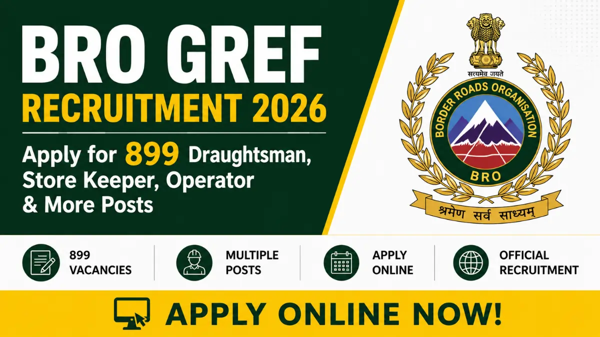 BRO GREF Recruitment 2026 notification for 899 Draughtsman, Store Keeper, Operator and various vacancies