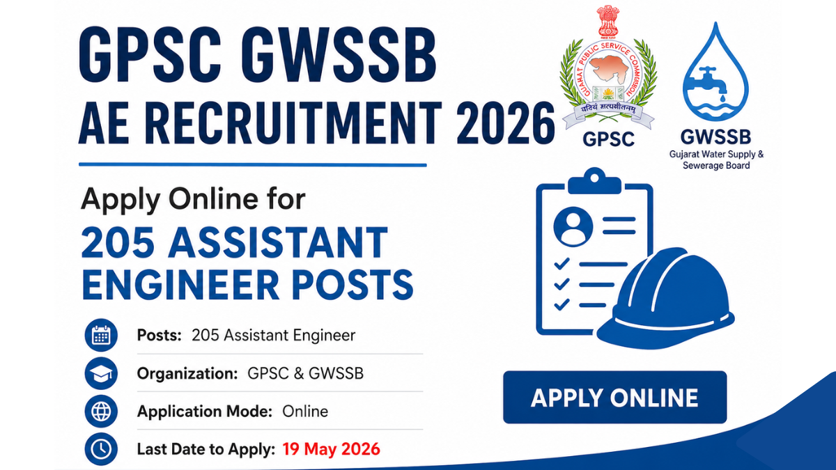 GPSC GWSSB AE Recruitment 2026 apply online for 205 Assistant Engineer posts last date 19 May