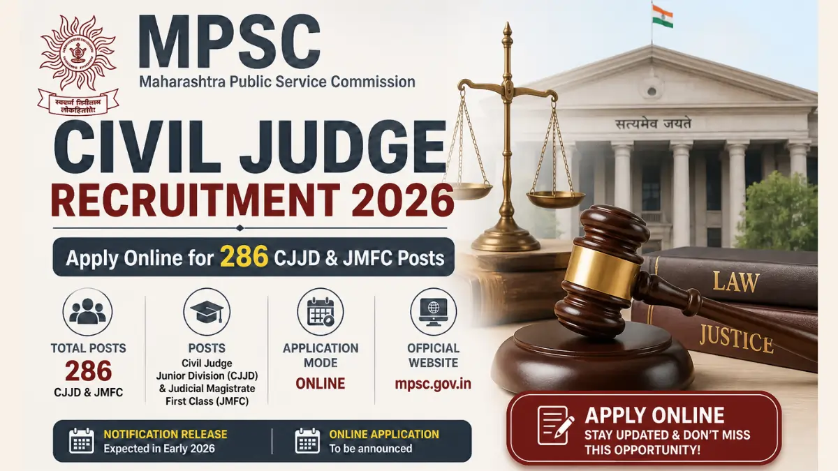 MPSC Civil Judge Recruitment 2026 notification for 286 CJJD and JMFC posts apply online Maharashtra Public Service Commission