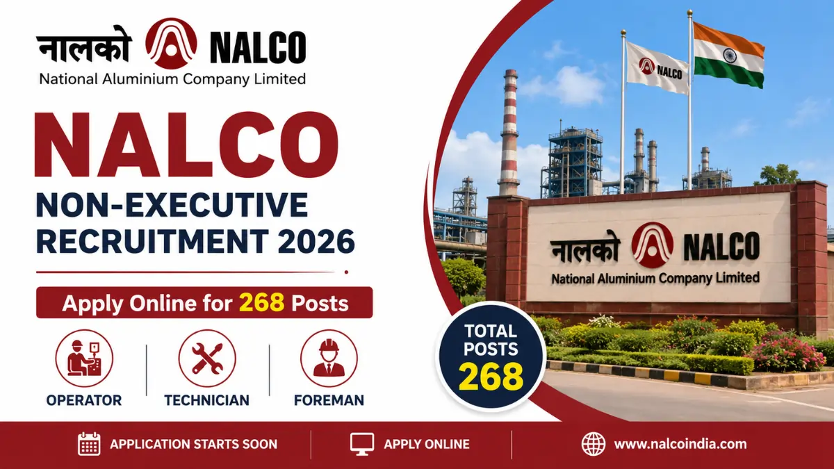 NALCO Non-Executive Recruitment 2026 banner for 268 Operator, Technician and Foreman vacancies