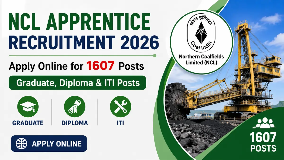 NCL Apprentice Recruitment 2026 notification image for 1607 Graduate, Diploma and ITI Apprentice posts apply online