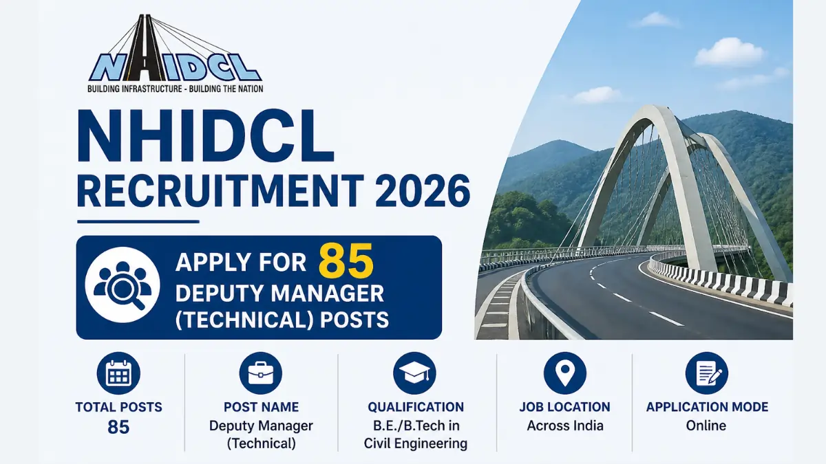 NHIDCL Recruitment 2026 notification for 85 Deputy Manager Technical posts apply online civil engineering jobs India