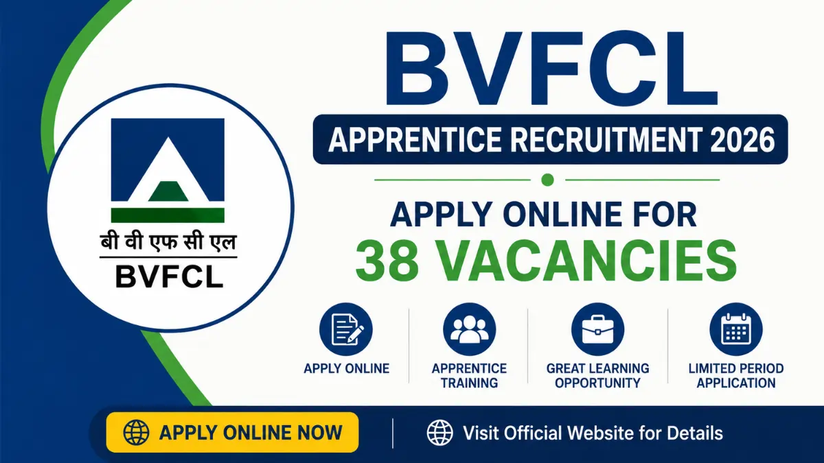 BVFCL Apprentice Recruitment 2026 notification inviting online applications for 38 apprentice vacancies across various trades.