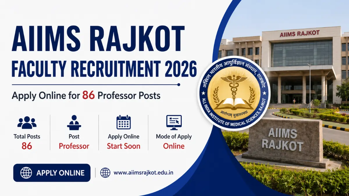 AIIMS Rajkot Faculty Recruitment 2026 notification inviting online applications for 86 Professor posts.