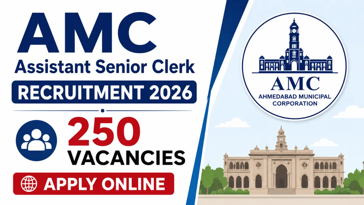 AMC Assistant Senior Clerk Recruitment 2026 notification for 250 vacancies with online application details.