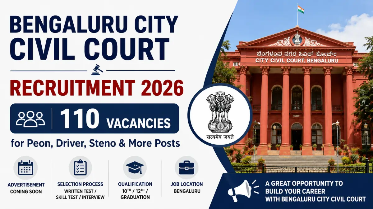 Bengaluru City Civil Court Recruitment 2026 notification for 110 vacancies including Peon, Driver, Stenographer and various other posts.