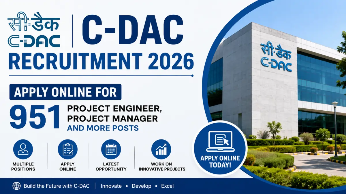 C-DAC Recruitment 2026 notification for 951 Project Engineer, Project Manager and other vacancies with online application details.