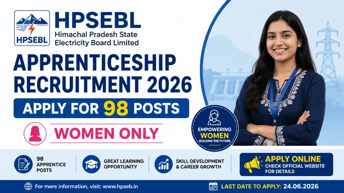 HPSEBL Apprenticeship Recruitment 2026 notification for 98 apprenticeship posts for women candidates, apply online details