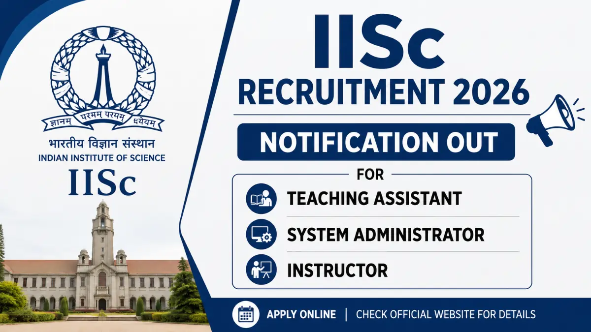 IISc Recruitment 2026 notification for Teaching Assistant, System Administrator and Instructor posts