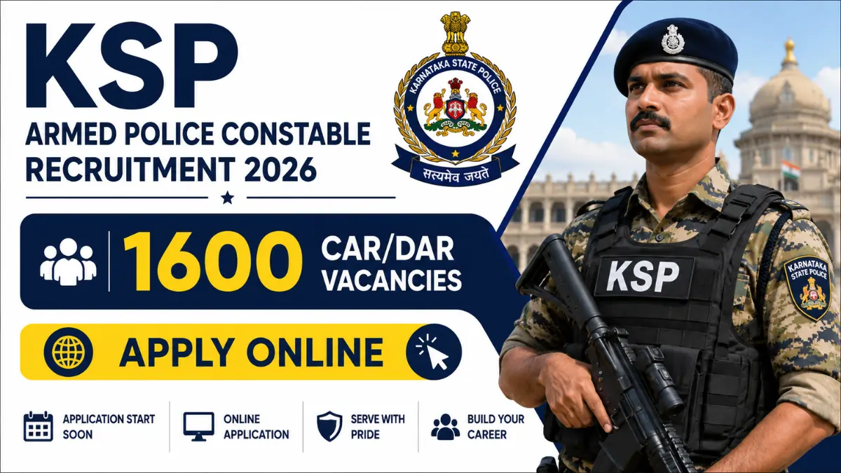 KSP Armed Police Constable Recruitment 2026 notification for 1600 CAR and DAR vacancies, apply online details