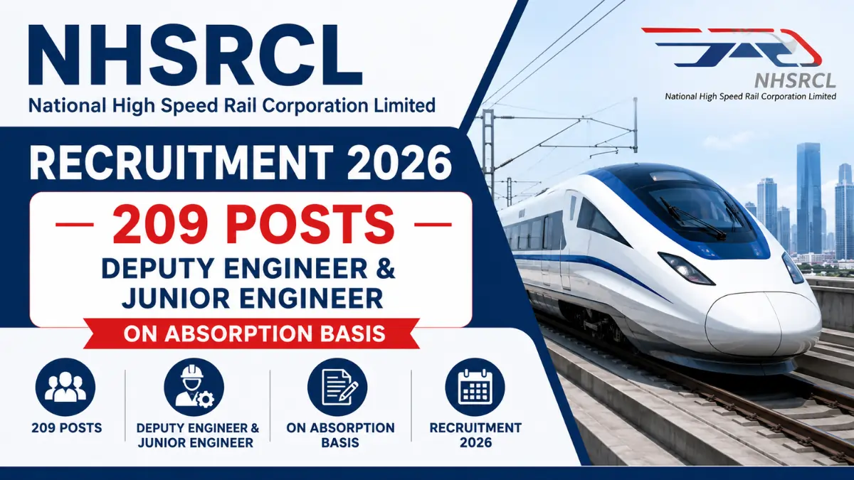 NHSRCL Recruitment 2026 notification for 209 Deputy Engineer and Junior Engineer vacancies on absorption basis under National High Speed Rail Corporation Limited.