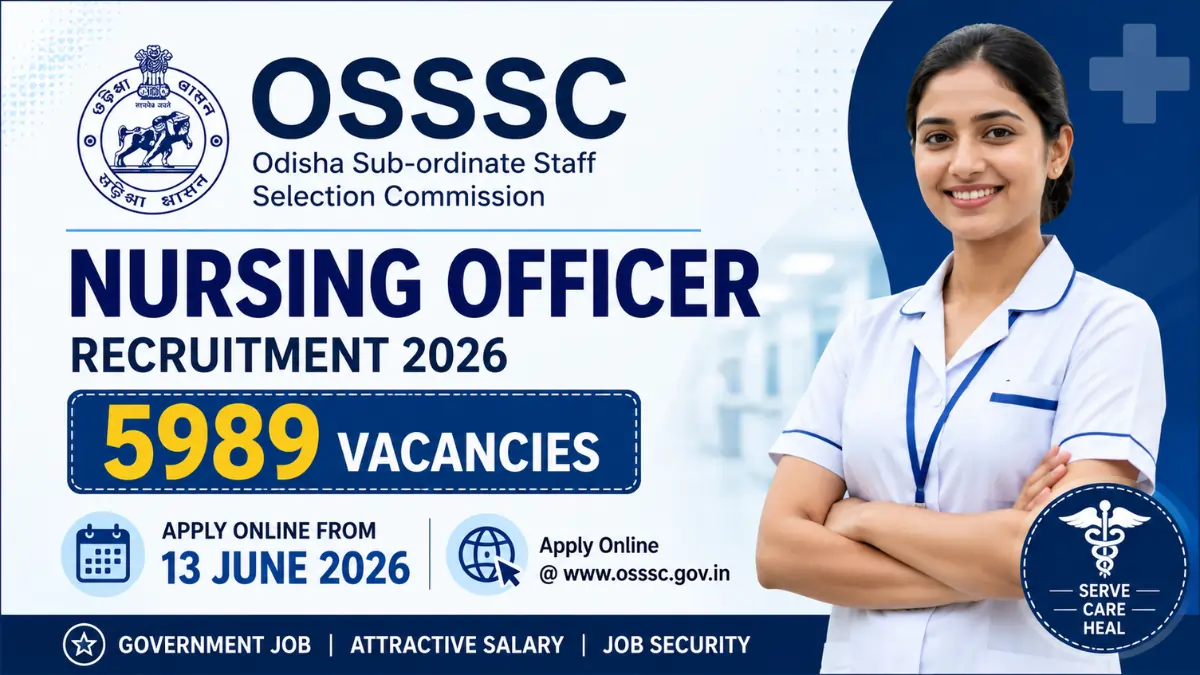 OSSSC Nursing Officer Recruitment 2026 notification for 5989 Nursing Officer vacancies with online application starting from 13 June 2026.