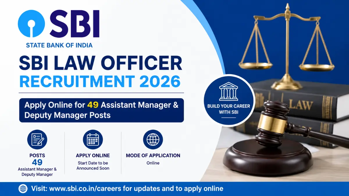 SBI Law Officer Recruitment 2026 notification for 49 Assistant Manager and Deputy Manager Law Officer posts. Apply online through State Bank of India careers portal.