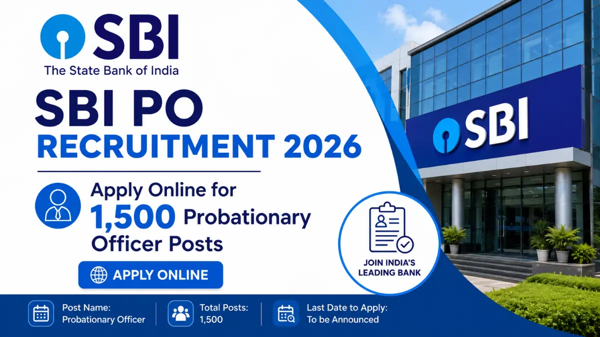 SBI PO Recruitment 2026 notification for 1500 Probationary Officer posts with online application details.