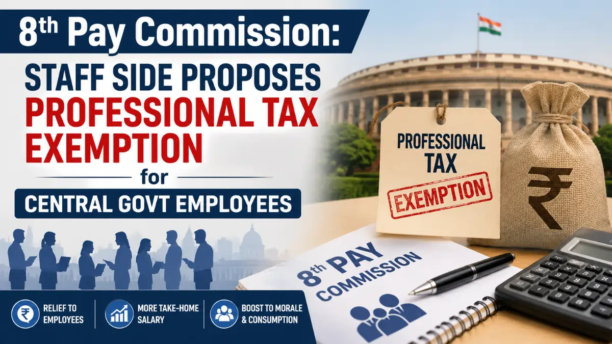 8th Pay Commission update showing Staff Side proposal for Professional Tax exemption for Central Government employees.