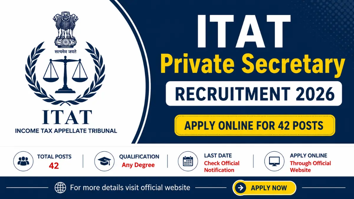 ITAT Private Secretary Recruitment 2026 notification inviting online applications for 42 Private Secretary posts.