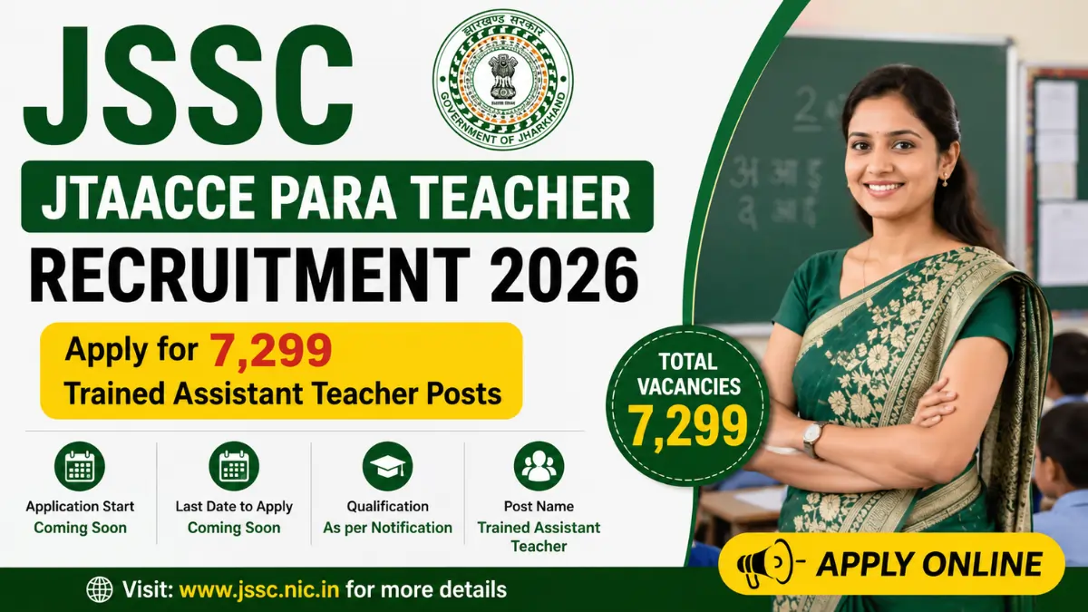 JSSC JTAACCE Para Teacher Recruitment 2026 notification for 7,299 Trained Assistant Teacher posts in Jharkhand.