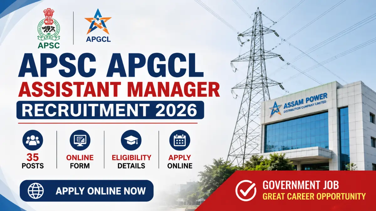 APSC APGCL Assistant Manager Recruitment 2026 notification for 35 vacancies with online application, eligibility criteria, and selection details.
