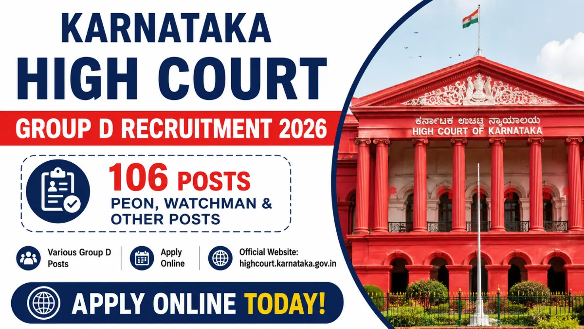 Karnataka High Court Group D Recruitment 2026 notification for 106 Peon, Watchman and other Group D vacancies with online application details.