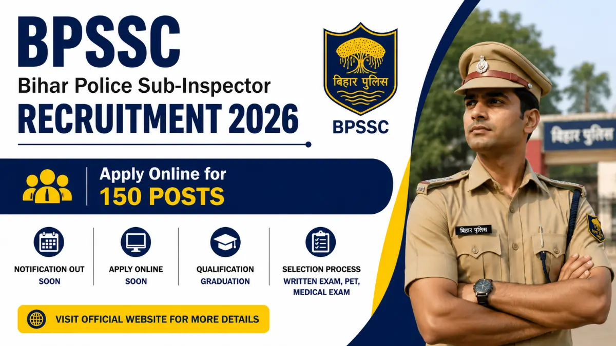 BPSSC Bihar Police Sub-Inspector Recruitment 2026 notification for 150 Sub-Inspector posts with Bihar Police officer.