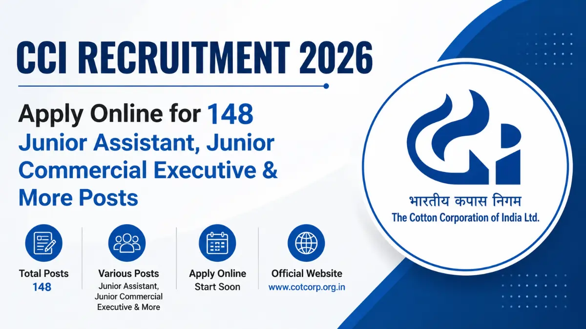 CCI Recruitment 2026 notification inviting online applications for 148 Junior Assistant, Junior Commercial Executive and other vacancies.