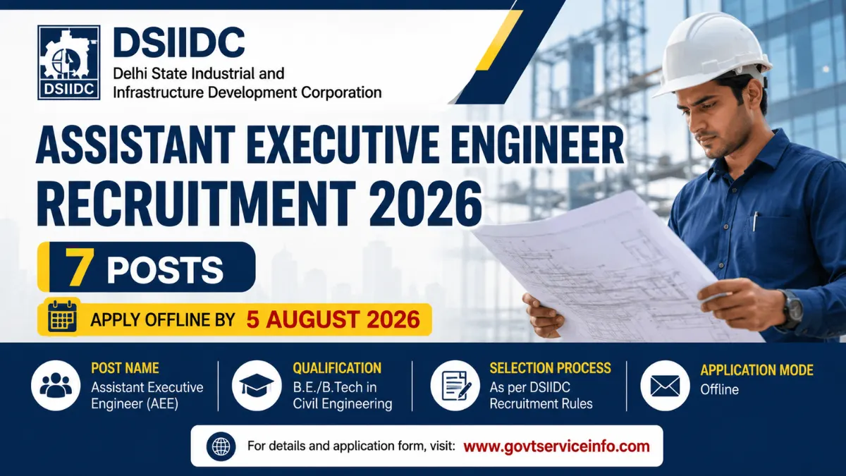 DSIIDC Assistant Executive Engineer Recruitment 2026 notification for 7 Assistant Executive Engineer posts with offline application deadline of 5 August 2026.