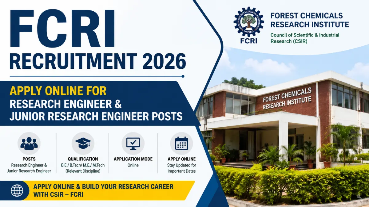 FCRI Recruitment 2026 notification for Research Engineer and Junior Research Engineer posts with online application details.