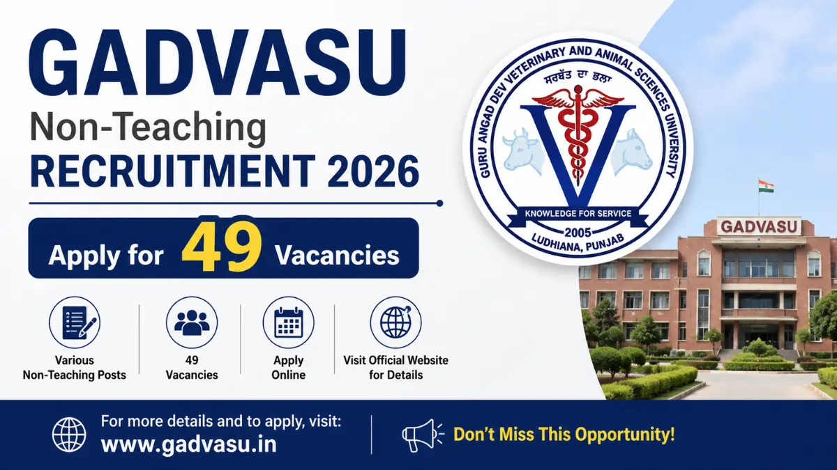 GADVASU Non-Teaching Recruitment 2026 notification inviting online applications for 49 vacancies.