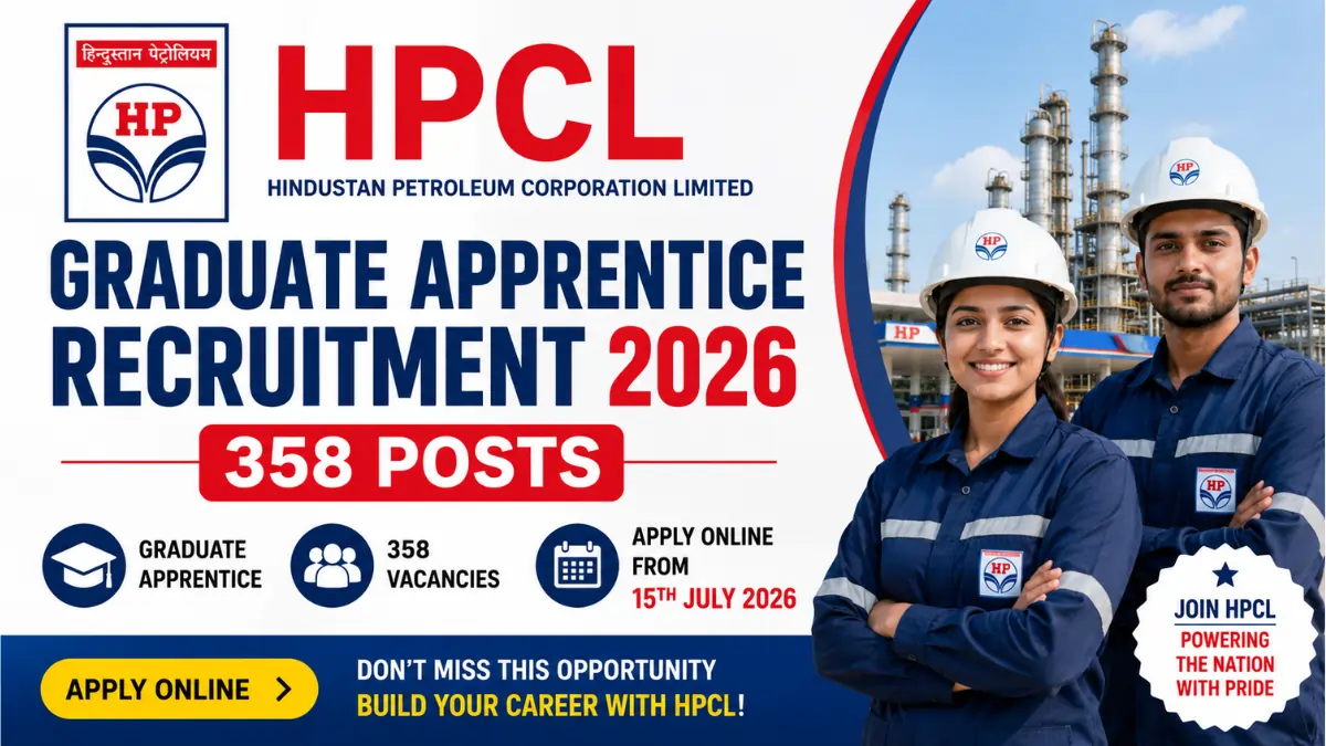 HPCL Graduate Apprentice Notification 2026 notification for 358 Graduate Apprentice posts. Apply online from 15 July 2026 through the official recruitment portal.