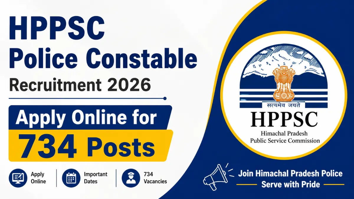 HPPSC Police Constable Recruitment 2026 notification inviting online applications for 734 Police Constable vacancies in Himachal Pradesh.