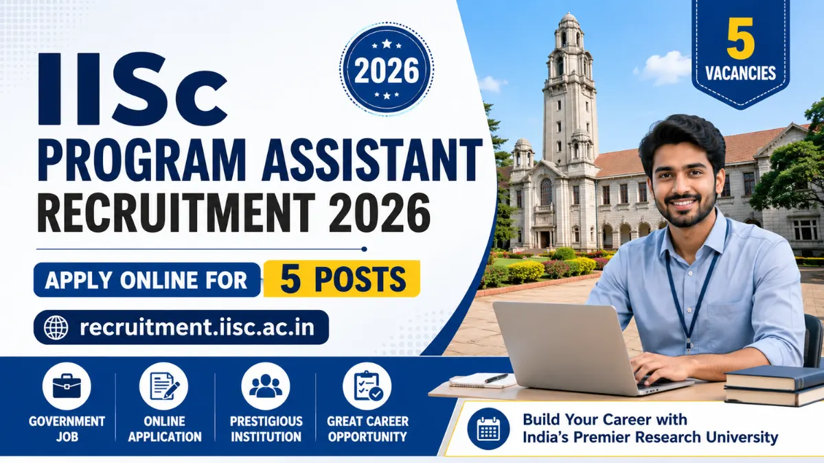 IISc Program Assistant Recruitment 2026 notification inviting online applications for 5 Program Assistant posts at recruitment.iisc.ac.in.