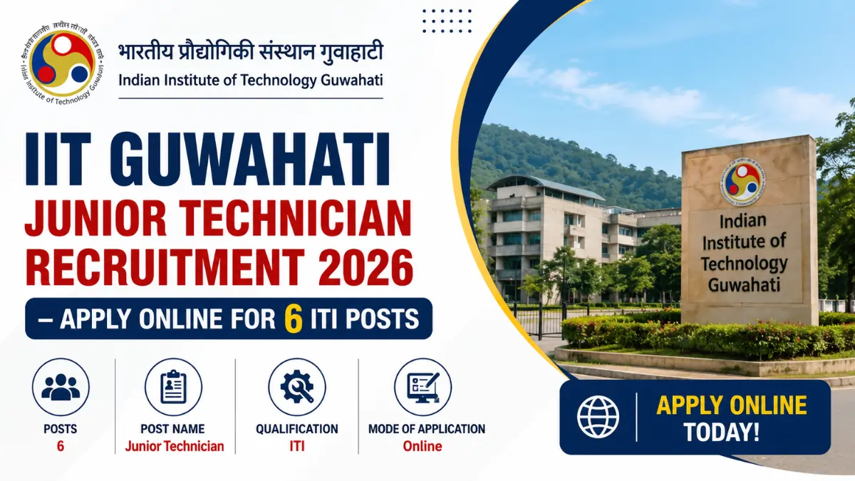 IIT Guwahati Junior Technician Recruitment 2026 notification inviting online applications for 6 Junior Technician ITI posts.
