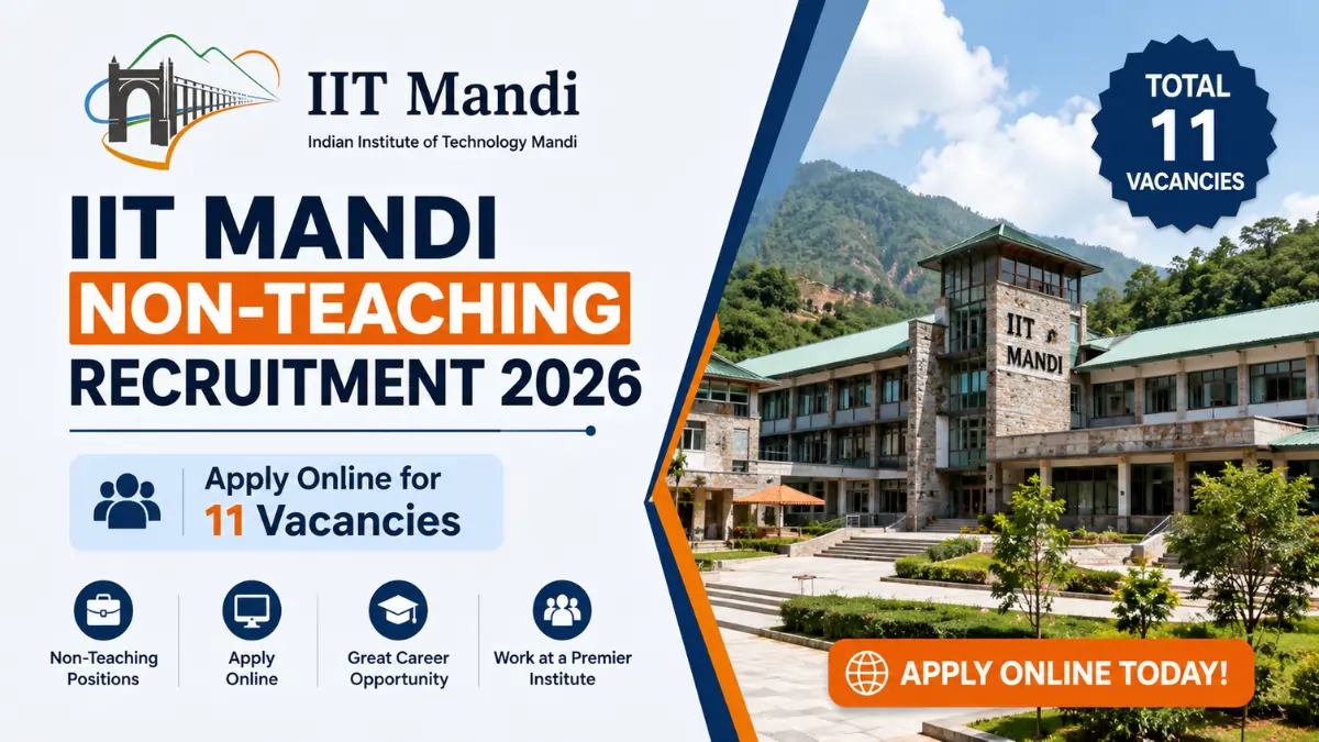 IIT Mandi Non-Teaching Recruitment 2026 notification for 11 non-teaching vacancies. Apply online for administrative and technical posts at Indian Institute of Technology Mandi.