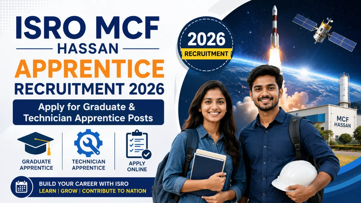 ISRO MCF Hassan Apprentice Recruitment 2026 notification for Graduate and Technician Apprentice Posts at Master Control Facility Hassan.