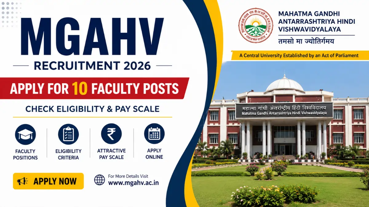 MGAHV Recruitment 2026 notification inviting online applications for 10 faculty posts with eligibility criteria, pay scale, and application details.